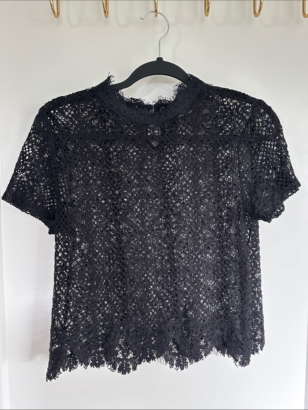 Lulu's Black Lace Short Sleeve Top Size L